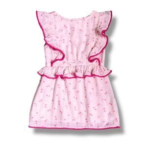 Egg by Susan Lazar Toddler Girl Dress 2T Pink Cherry Ruffle Cotton Summer